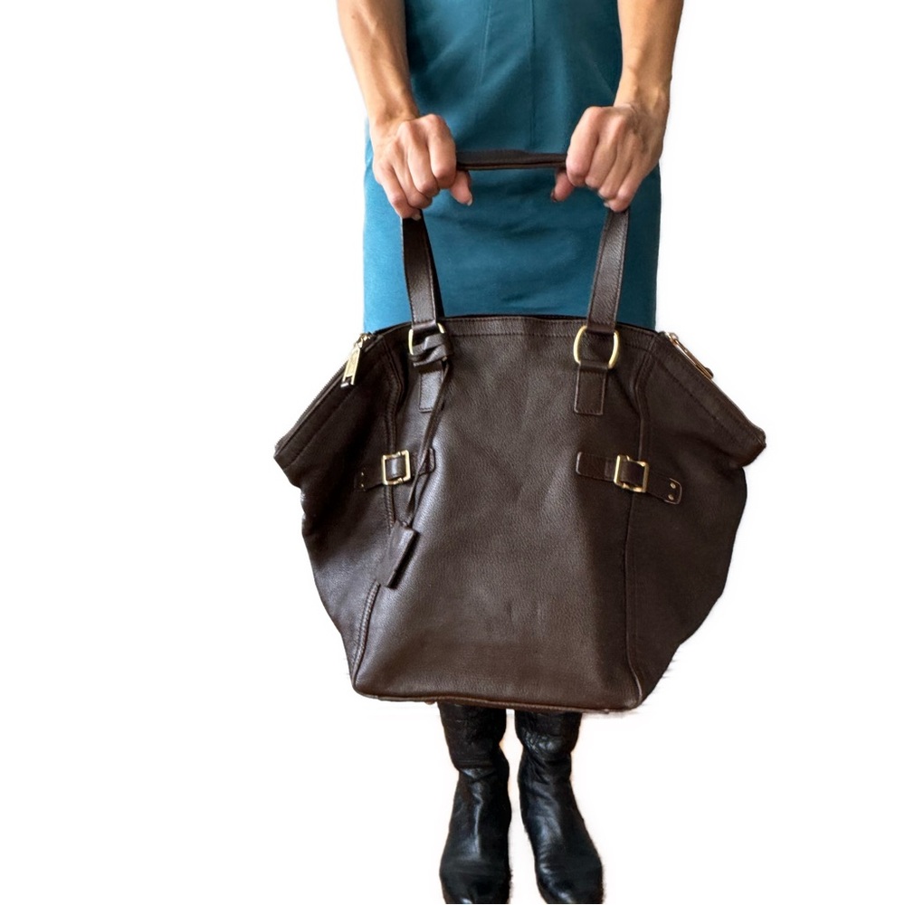 Saint Laurent Rive Gauche Downtown Tote Bag XL Hand Bag Dark Brown Women's Auth - Picture 3 of 9